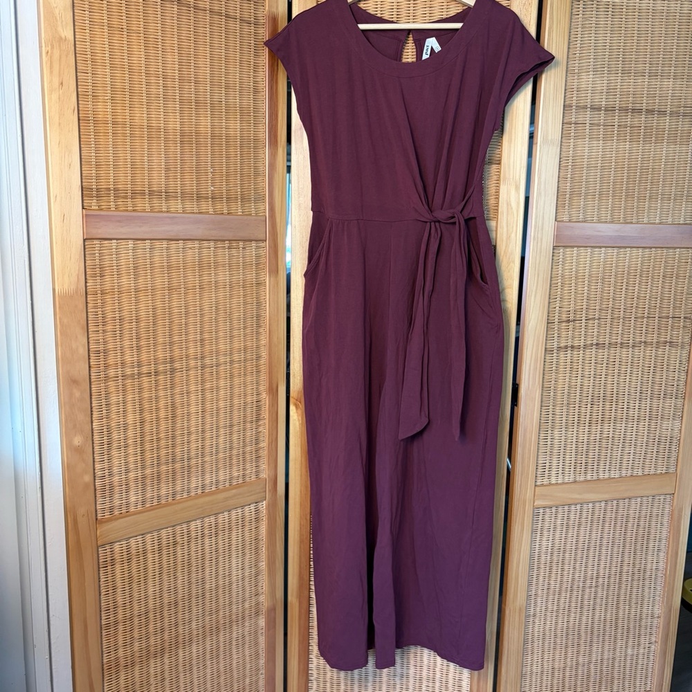 Pact Plum Tie-Waist Pant Jumpsuit sz S organic cotton